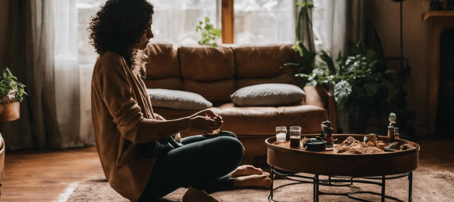 Wie CBD-Blüten Bei Depressionen Helfen Können – Deine Alternative in 2025 Frau die depressiv im Zimmer sitzt und Cannabis konsumiert