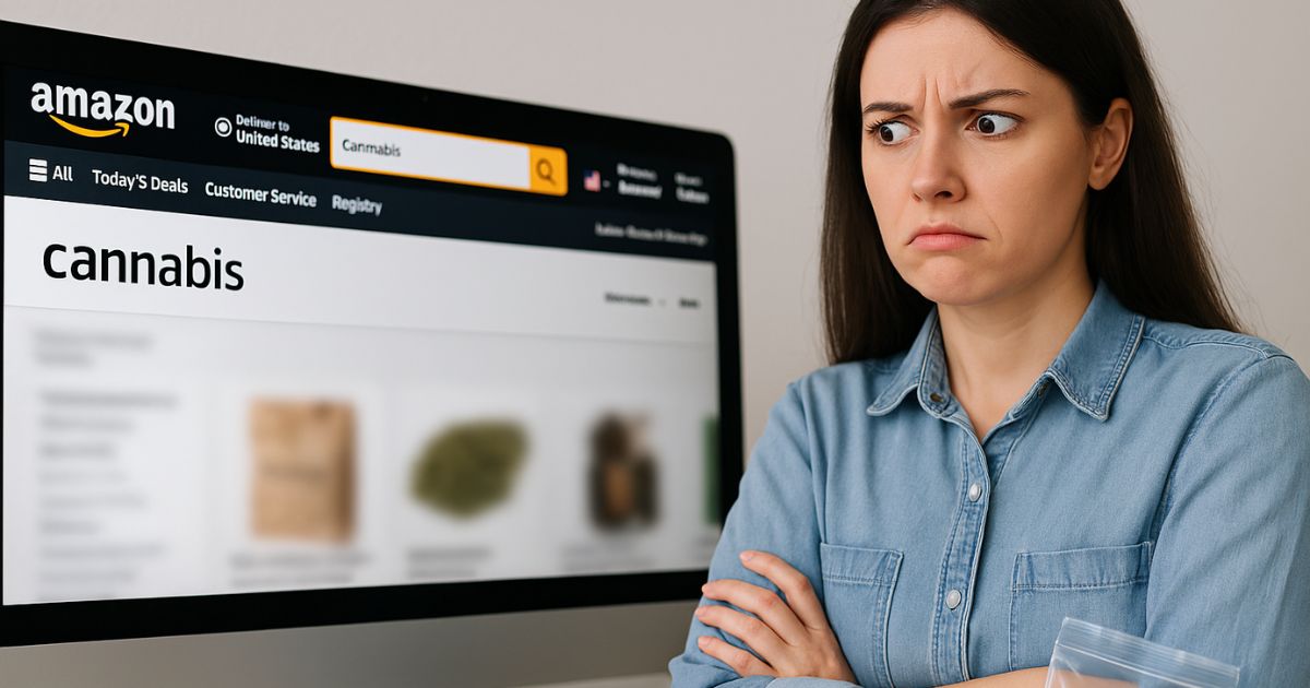 Cannabis bei Amazon kaufen? Warum du bei dubiosen Marktplätzen vorsichtig sein solltest Frau will Cannabis bei Amazon kaufen.
