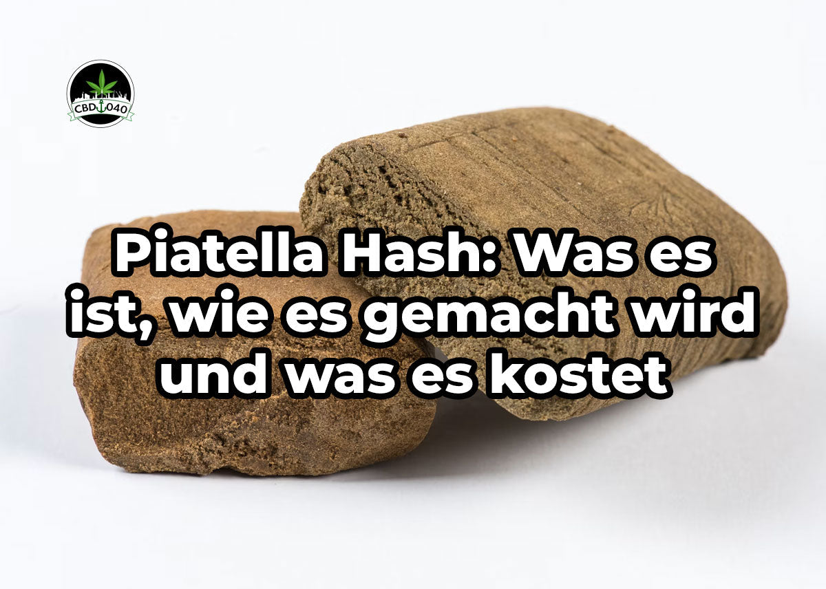 Piatella Hash: Was es ist, wie es gemacht wird und was es kostet Piatella Hash als glatte dunkle Platte in Nahaufnahme, erklärt von CBD040.