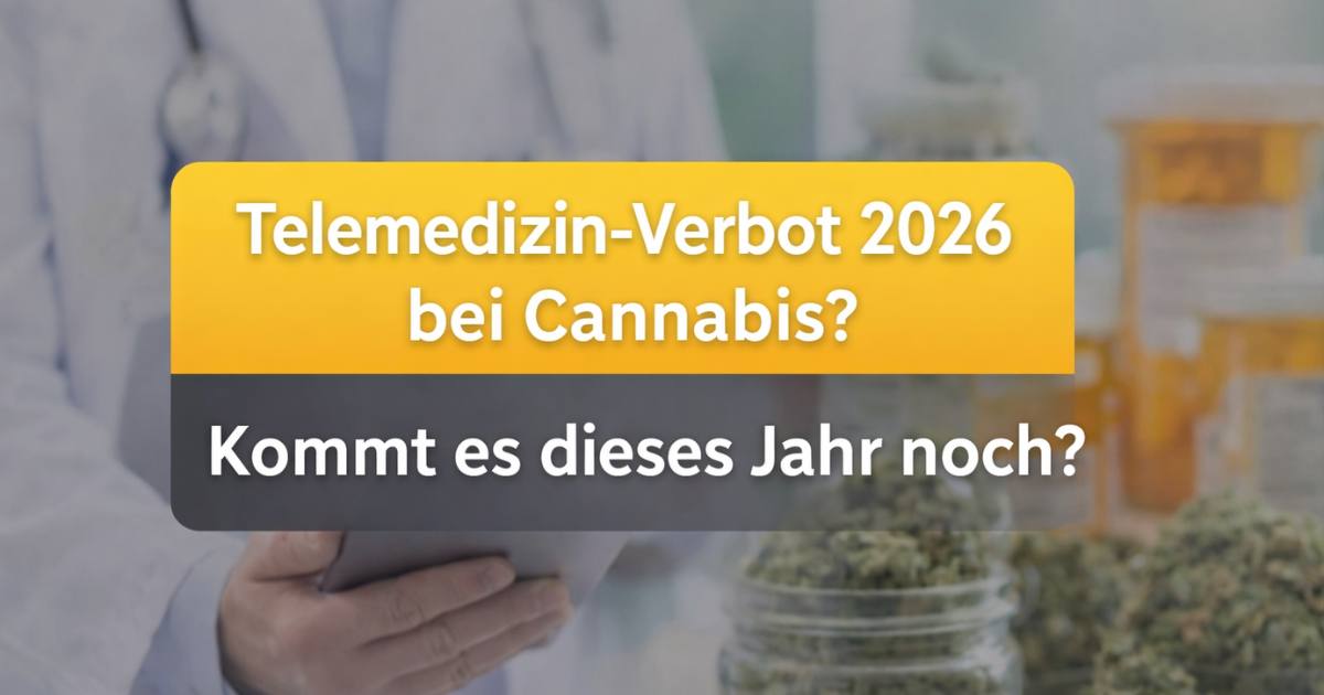 Telemedizin Verbot Cannabis 2026 – was in Kraft ist und was Patienten jetzt tun können Telemedizin Verbot 2026 bei Cannabis: Titelbild zu Online-Rezept, Versandverbot und geplantem persönlichem Arztbesuch in Deutschland