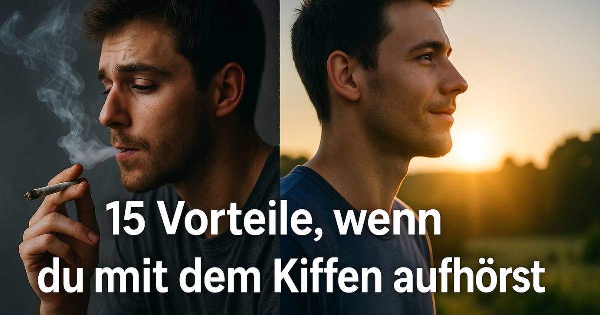 Mit dem Kiffen aufhören: 15 Vorteile, die dein Leben verändern Vorher-Nachher Vergleich beim Kiffen aufhören – junger Mann mit Joint vs. klarer Blick in Sonnenuntergang