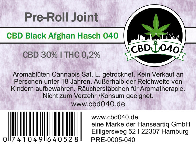 Pre-Roll Joint CBD Black Afghan Hasch 040 | CBD 30% Pre-Roll Joint CBD Black Afghan Hasch 040 | CBD 30%