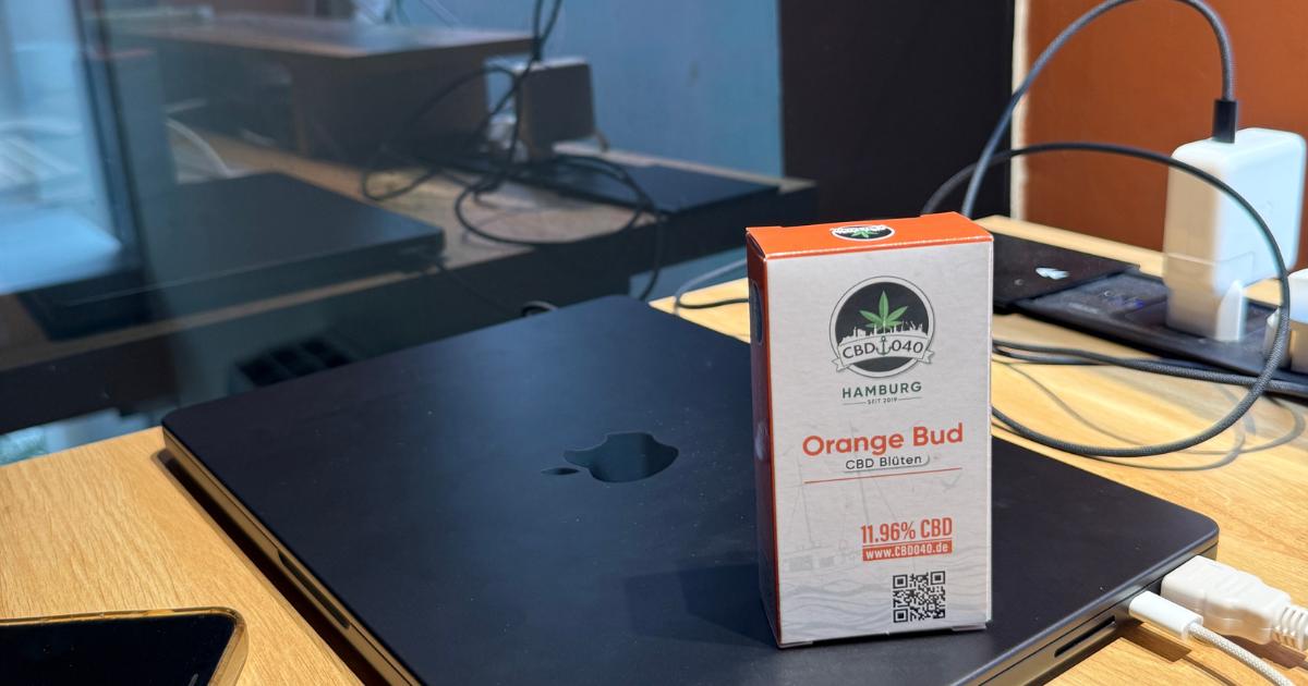 CBD Blüten am Arbeitsplatz neben einem Laptop als Symbol für Fokus, Ruhe und bewusste Routinen im Alltag