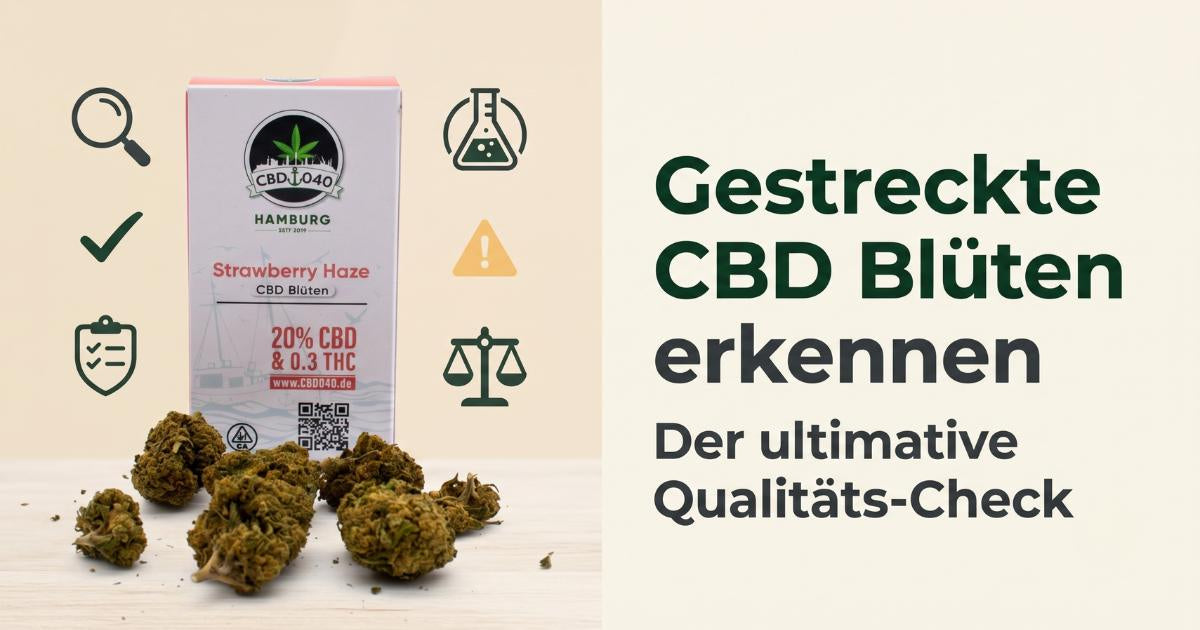 Anleitung zum Erkennen von gestreckten CBD Blüten mit dem CBD040 Strawberry Haze Qualitätscheck