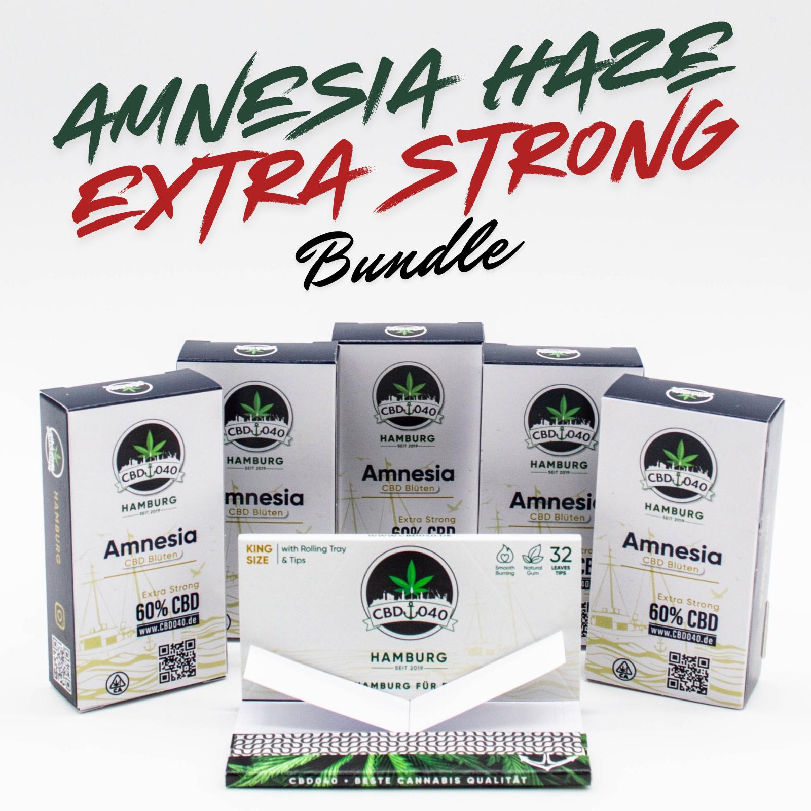 CBD Amnesia Haze Extra Strong Bundle kaufen – 5x Amnesia Blüten 60% CBD + Papers im Vorteilspack – legal bestellen bei CBD040. Cannabis ohne Rezept kaufen.