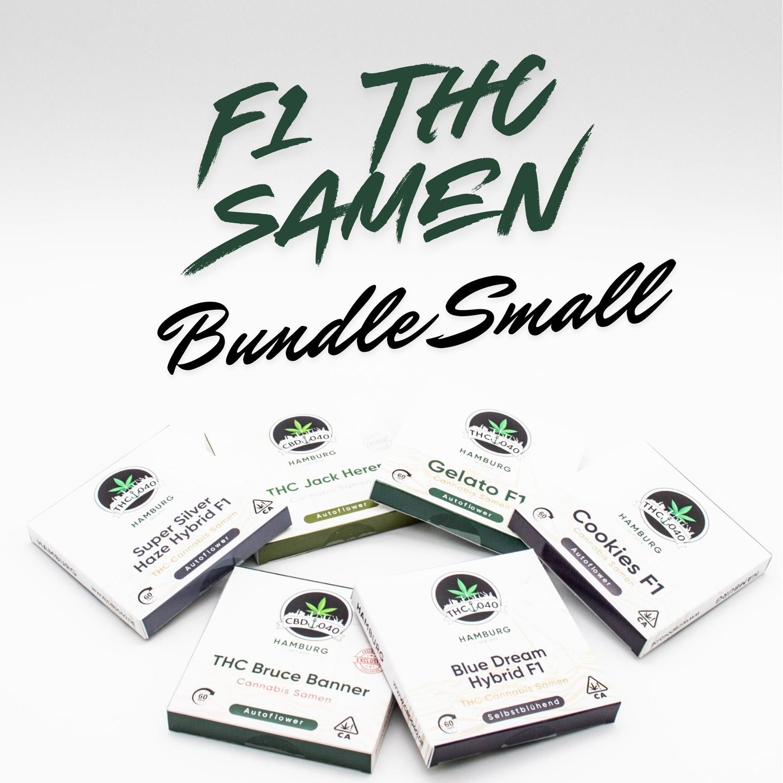 F1 THC Cannabis Samen Bundle Small kaufen – die schnellsten Cannabis Samen der Welt für den Eigenanbau – Autoflower & Hybrid Sorten wie Jack Herer, Gelato, Bruce Banner, Blue Dream, Cookies – legal bestellen bei CBD040.