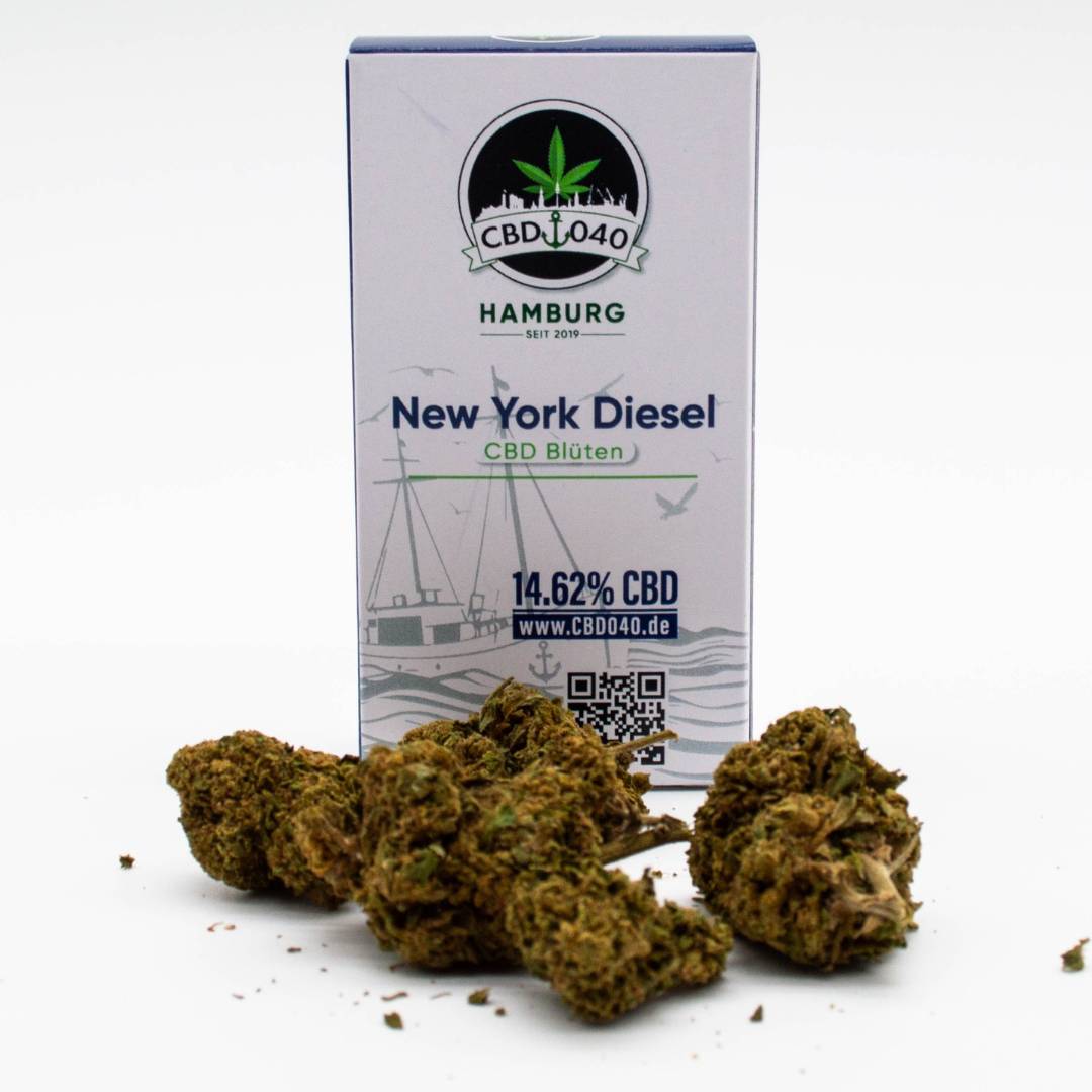 CBD Blüten der Sorte New York Diesel – CBD Blüten kaufen bei CBD 040, legal bestellen ohne Rezept, Zahlung mit Klarna & Rechnung möglich