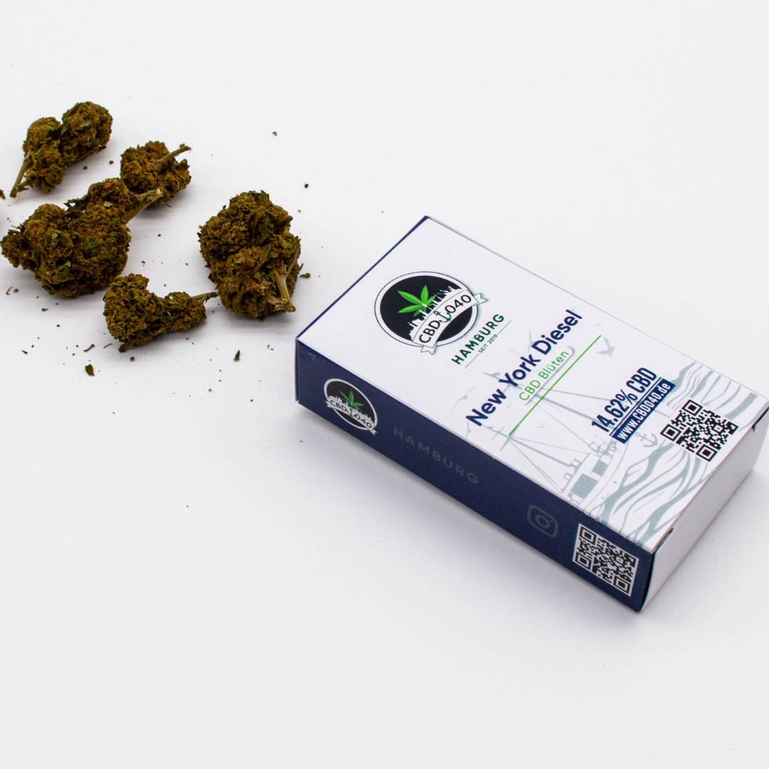 CBD Blüten der Sorte New York Diesel 2 – CBD Blüten kaufen bei CBD 040, legal bestellen ohne Rezept, Zahlung mit Klarna & Rechnung möglich