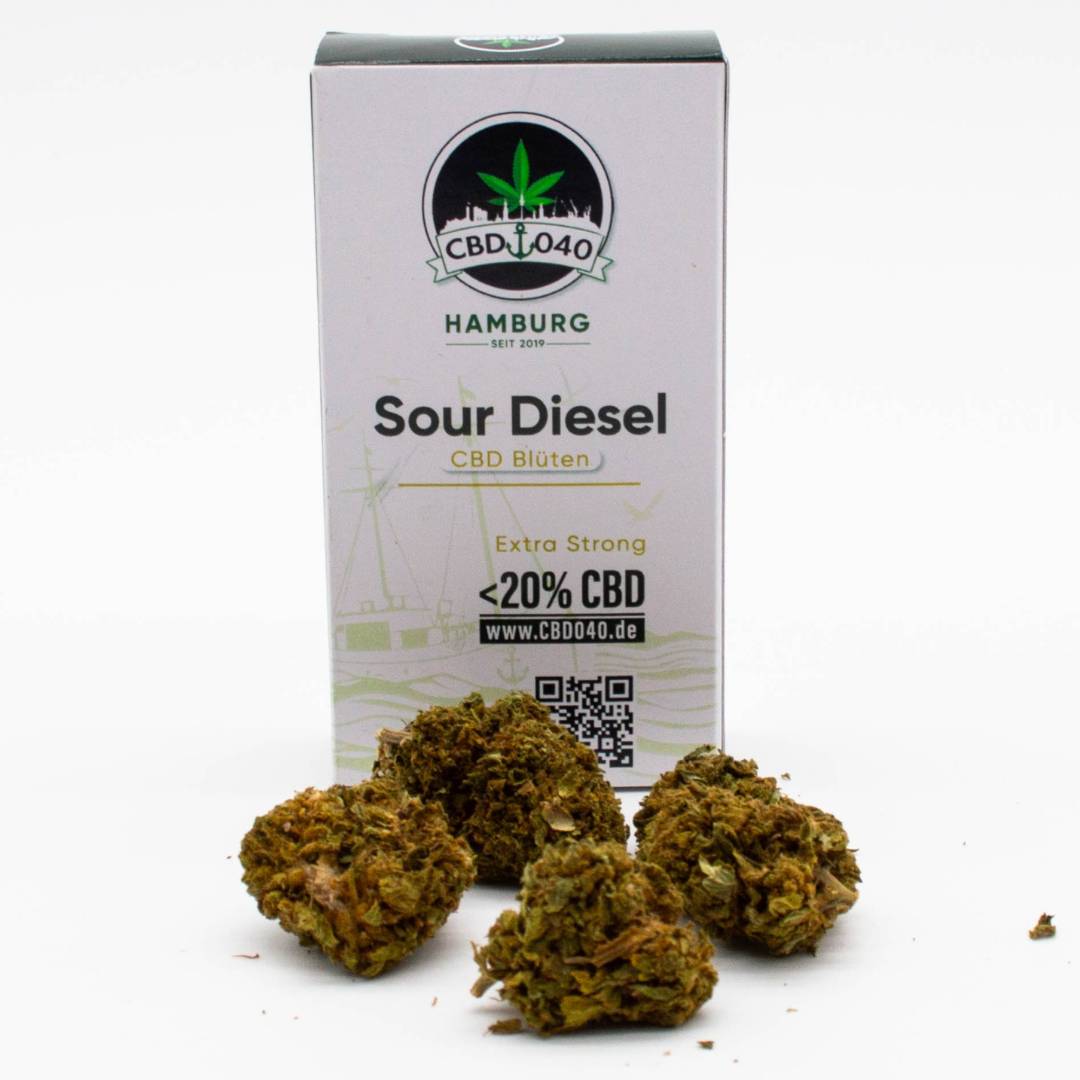 CBD Blüten der Sorte Sour Diesel – CBD Blüten kaufen bei CBD 040, Cannabis ohne Rezept legal bestellen und sicher zahlen mit Klarna & Kauf auf Rechnung