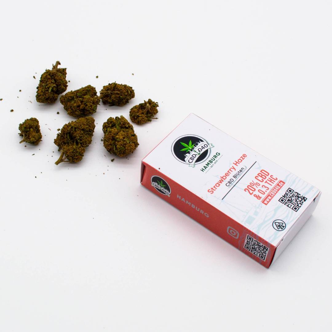 Strawberry Haze CBD Blüten von CBD040 legal Cannabis ohne Rezept kaufen mit Klarna und kauf auf Rechnung, liegendes Bild